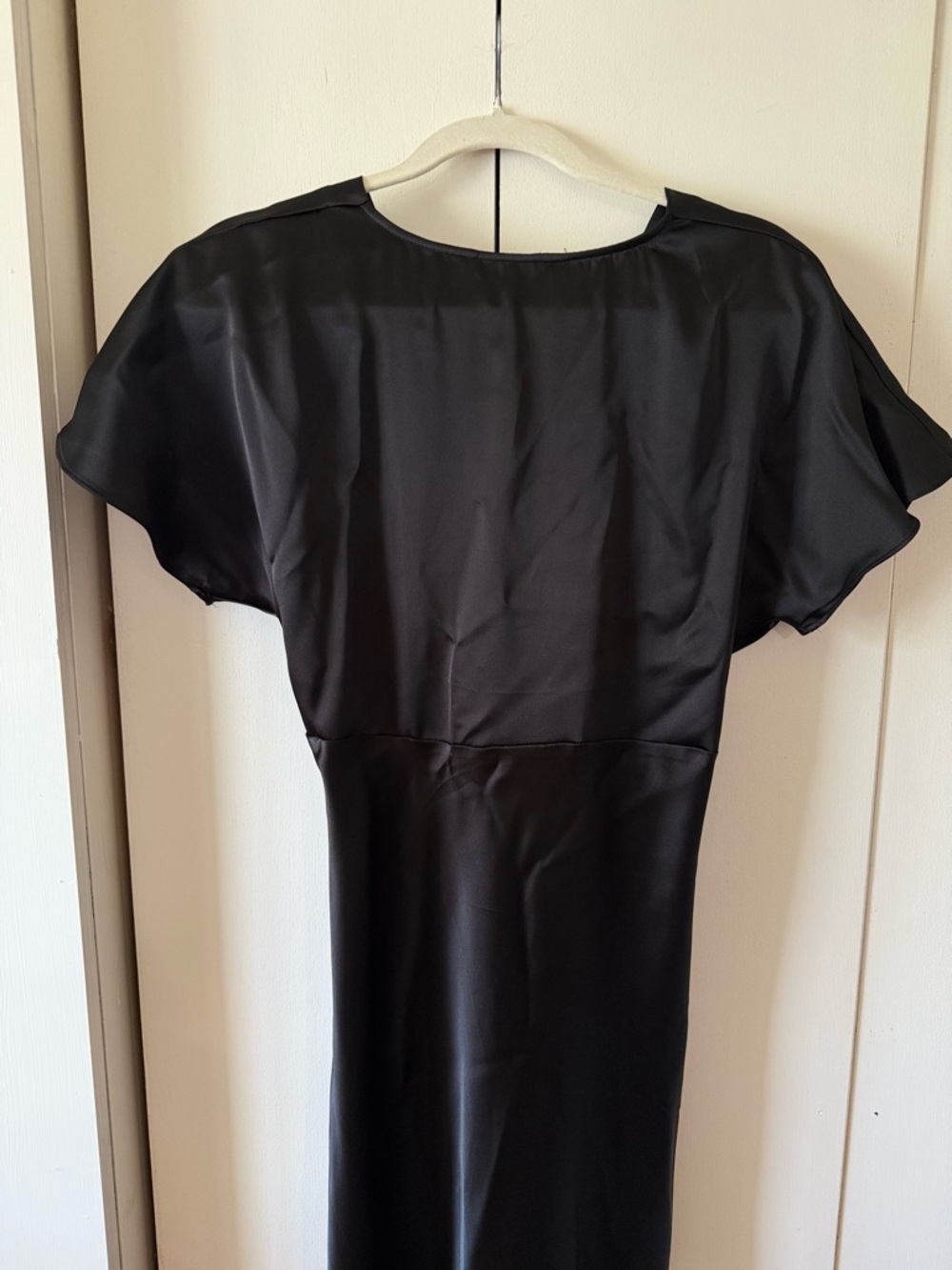 NEW Zara Black Satin Effect V-Neck Midi Slip Dress Size M Puff sleeves - Picture 12 of 13